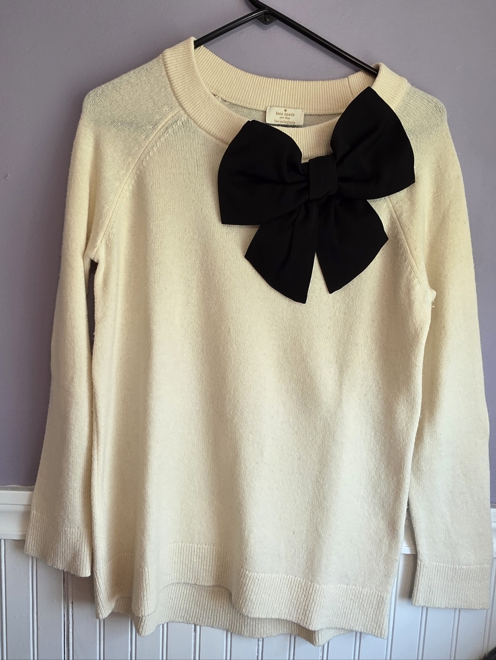 KATE SPADE Wool Bow Sweater Cream & Black Size Small - Picture 9 of 13